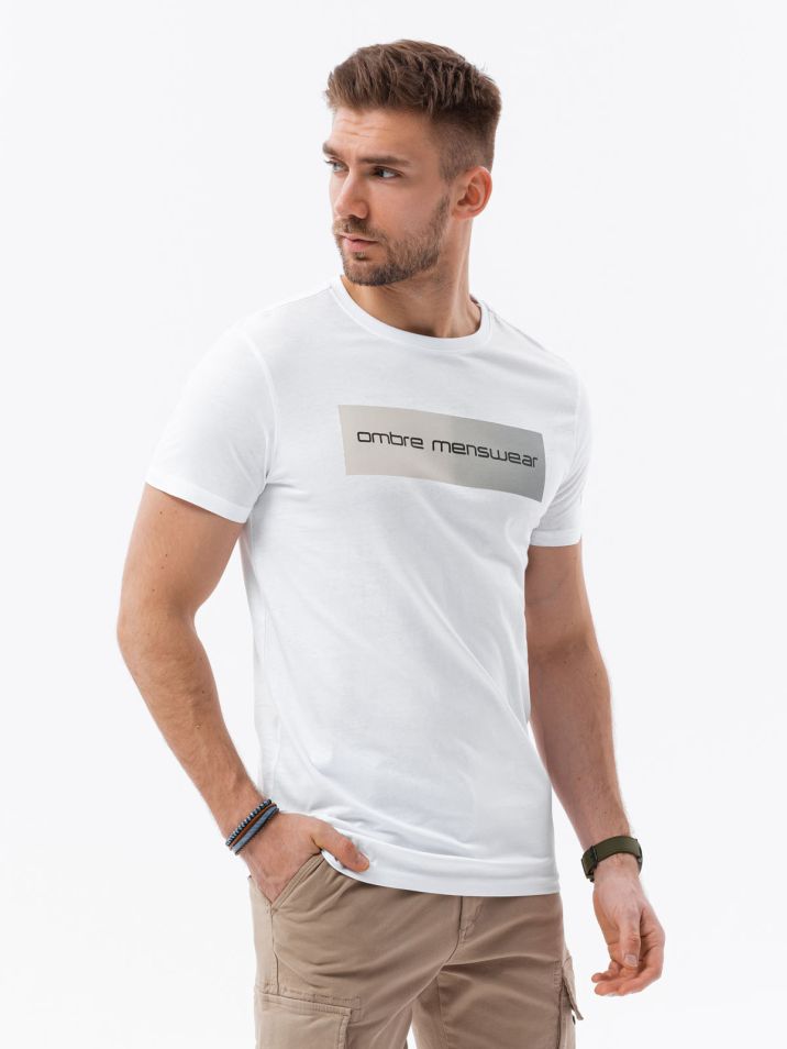 Ombre Clothing Férfi póló nyomtatással Bririk fehér