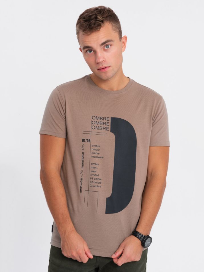 Ombre Clothing Férfi póló nyomtatással Ife világos barna