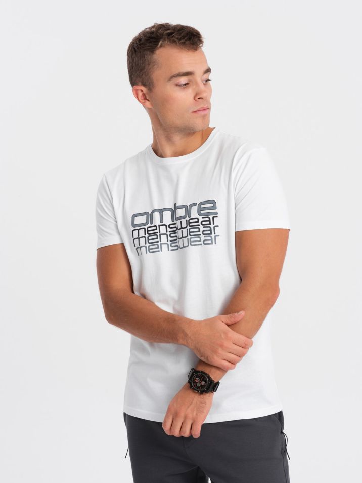 Ombre Clothing Férfi póló nyomtatással Kraeds fehér