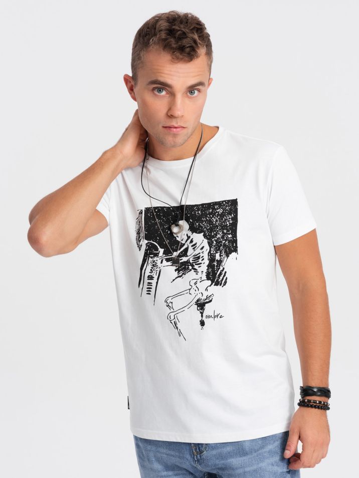 Ombre Clothing Férfi póló nyomtatással Eemut fehér