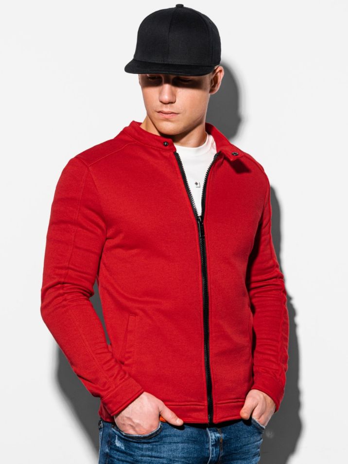 Ombre Clothing Férfi pulóver cipzár Matteo piros