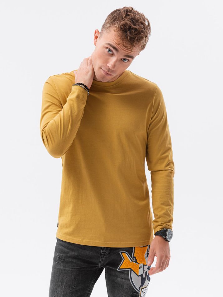 Ombre Clothing Férfi alap hosszú ujjú póló Hippolyt mustár szín