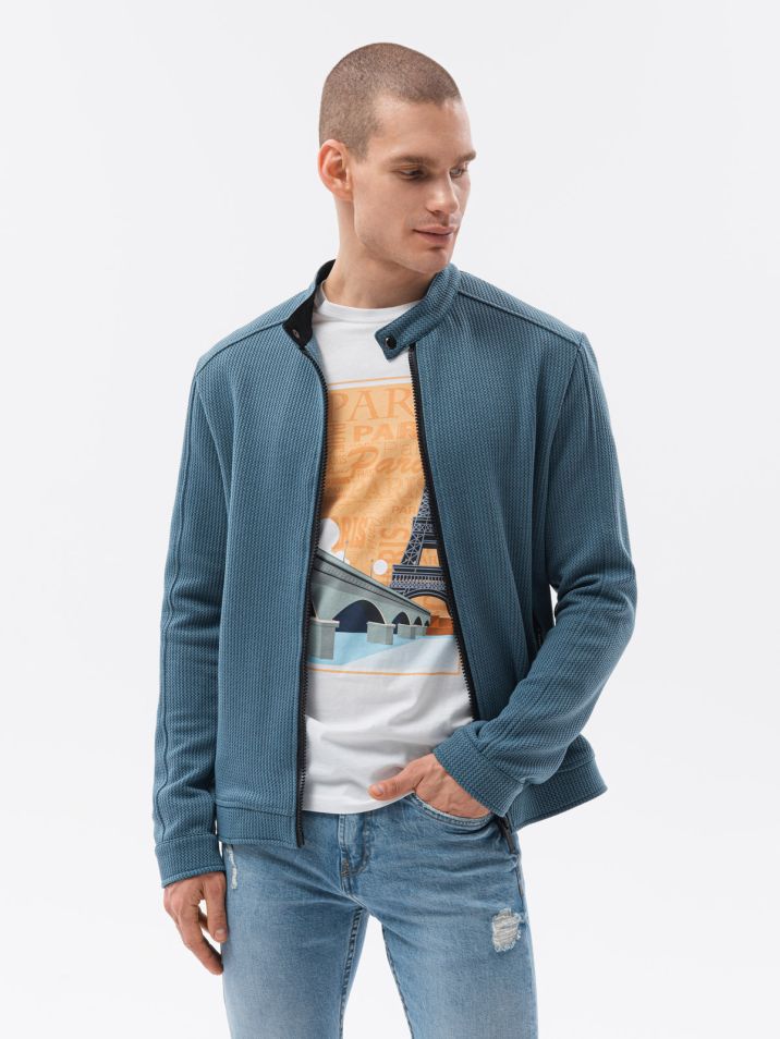 Ombre Clothing férfi cipzáros pulóver Maksym kék