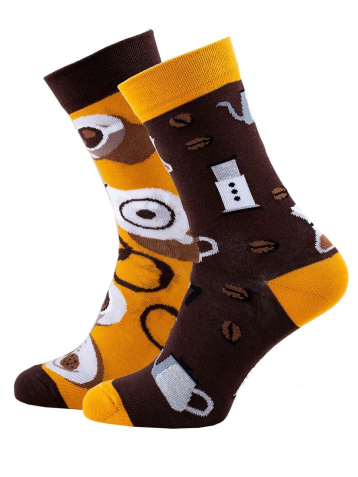 Veselé vzorované ponožky Coffee Lover černo-žluté vel. 35-38